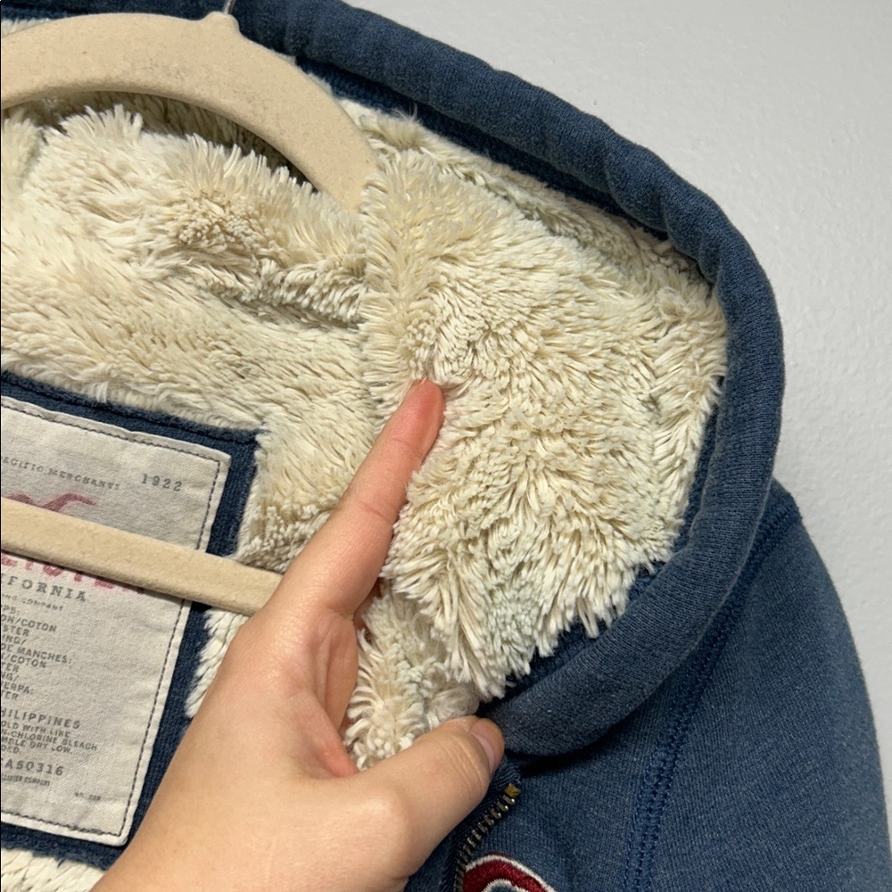 Y2K Hollister Vntg Hooded Full Zip Sherpa Lined Blue Large Swan Twilight Gilbert - Picture 4 of 5